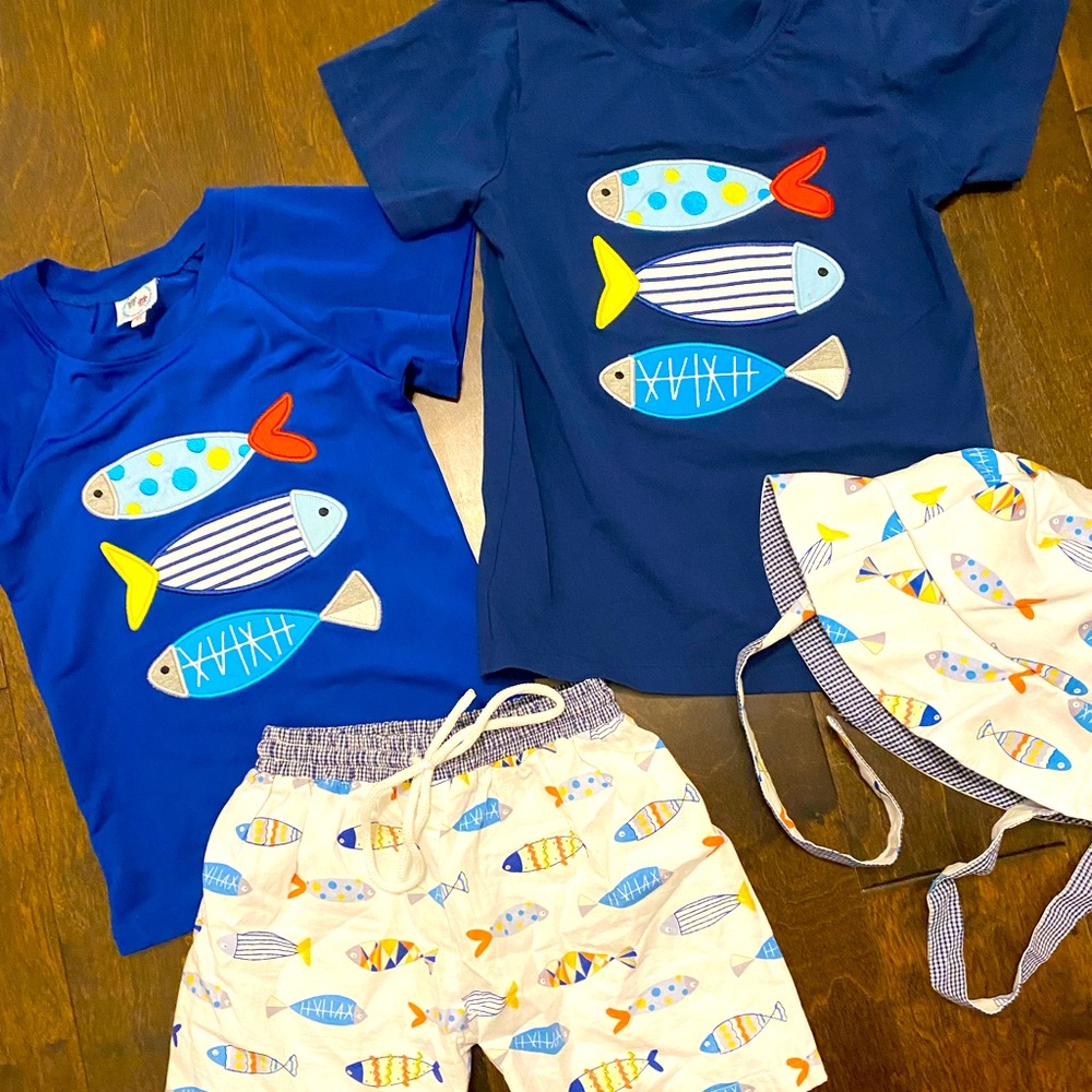 Smock outfit, swim set, hat